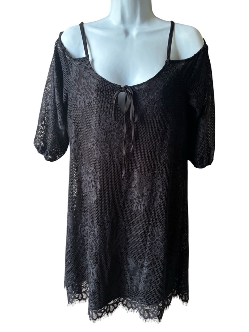 As U Wish Black Lace Mini Dress with Tie Neck
